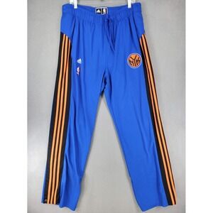 New York Knicks Adidas Warmup Pants Blue Sz L NBA Break Away Snap Button Stripes